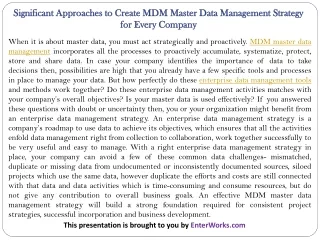 significant approaches to create mdm master data