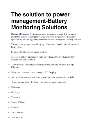 The solution to power management-Battery Monitoring Solutions