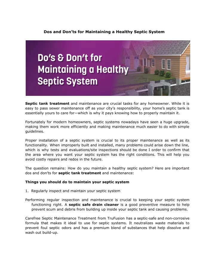 dos and don ts for maintaining a healthy septic