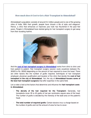 Hair Transplant Surgery Cost in Ahmedabad