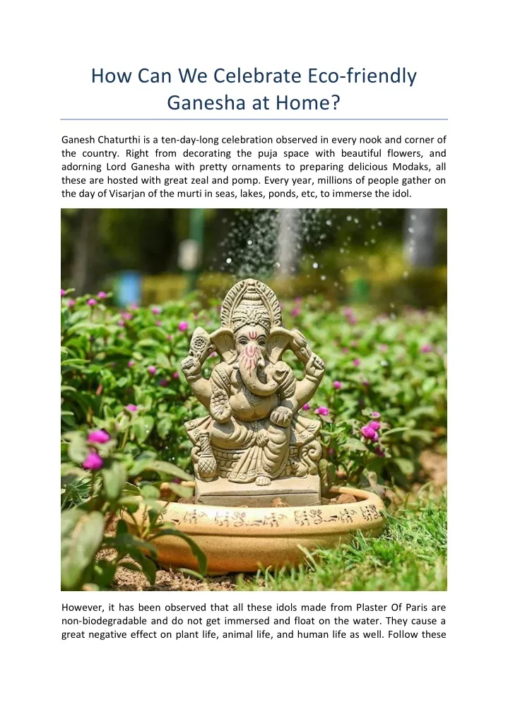 how can we celebrate eco friendly ganesha at home