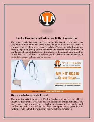 Find a Psychologist Online for Better Counseling