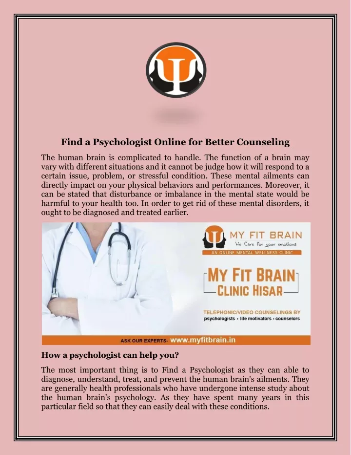 find a psychologist online for better counseling