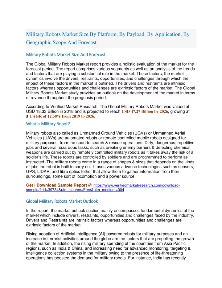 military robots market size by platform