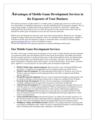 Advantages of Mobile Game Development Services in the Exposure of Your Business-App499
