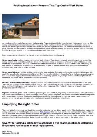 roofing installation reasons that top quality