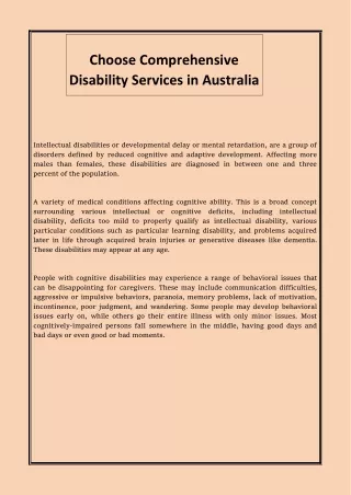 Choose Comprehensive Disability Services in Australia