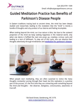 Guided Meditation Practice has Benefits of Parkinson's Disease People