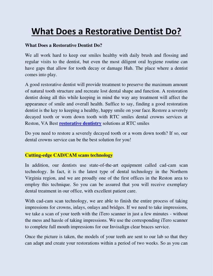 what does a restorative dentist do