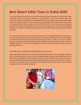 Best Desert Safari Tours In Dubai 2020