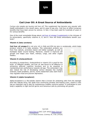 Cod Liver Oil: A Great Source of Antioxidants