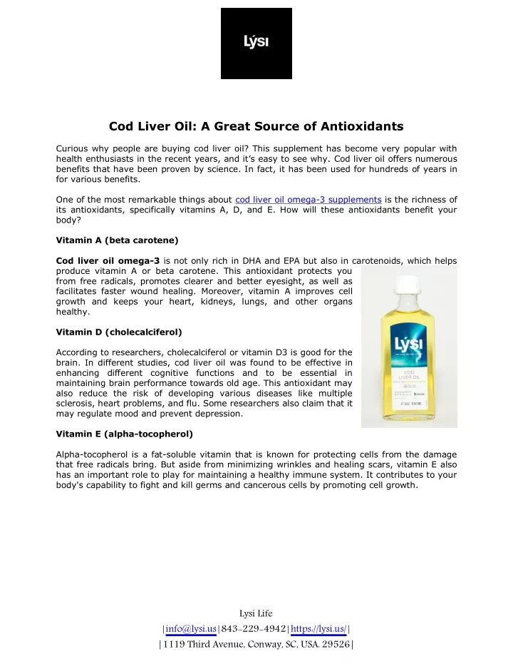 cod liver oil a great source of antioxidants