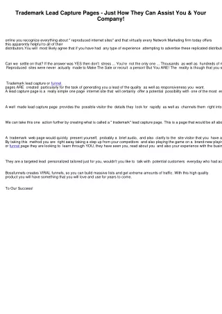 Trademark Lead Capture Pages - Just How They Can Help You & Your Business!