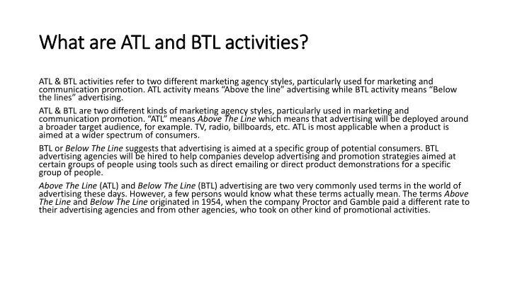 what are atl and btl activities