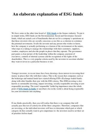 an elaborate explanation of esg funds