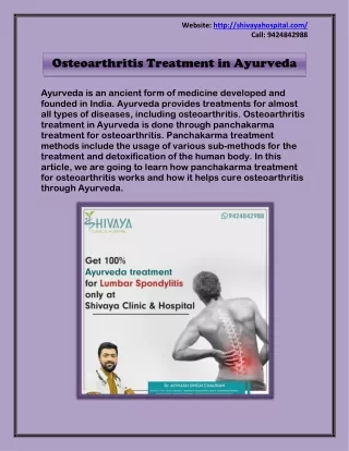 Osteoarthritis Treatment in Ayurveda Works On Roots