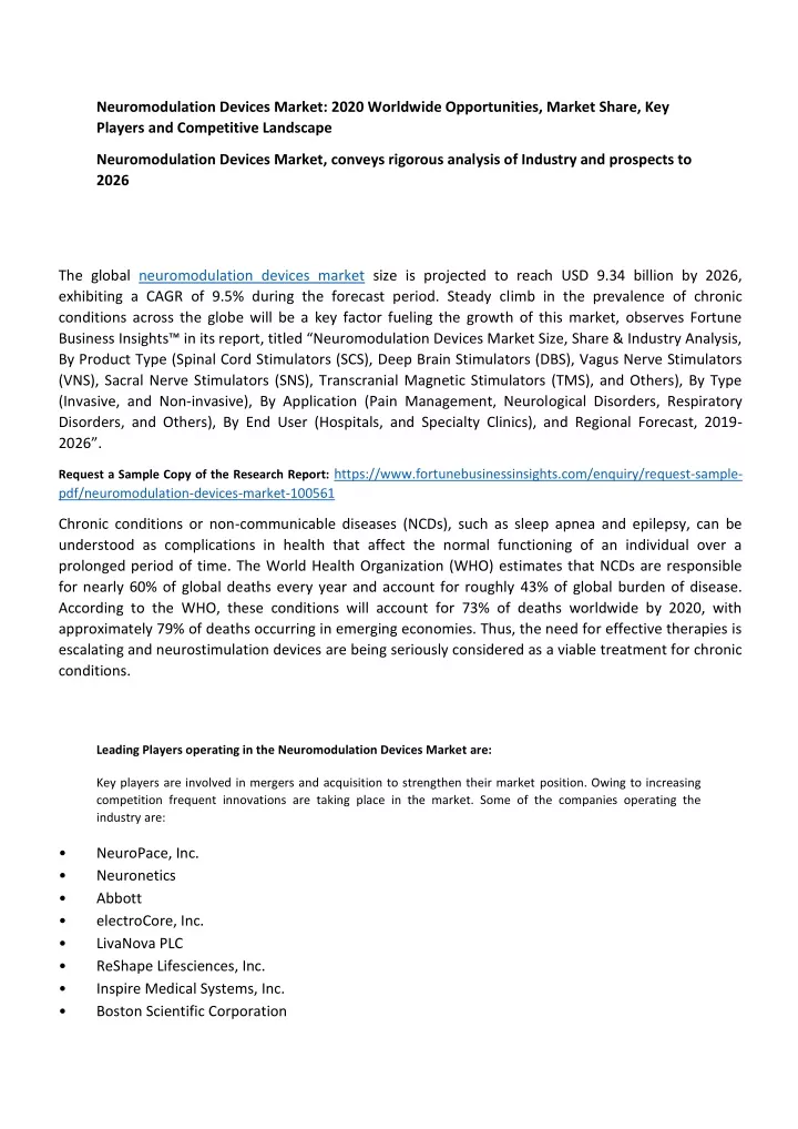 neuromodulation devices market 2020 worldwide