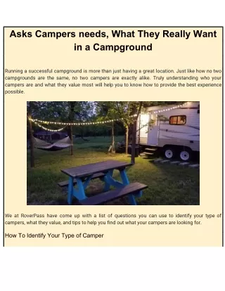 Asks Campers needs, What They Really Want in a Campground