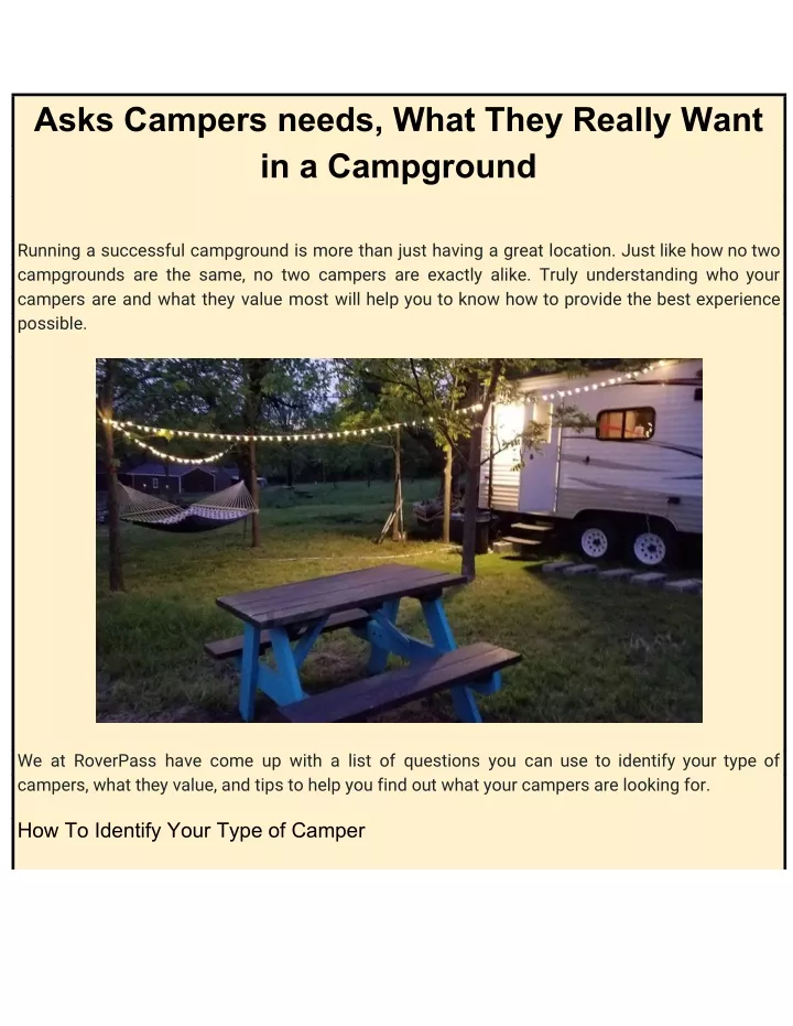 asks campers needs what they really want