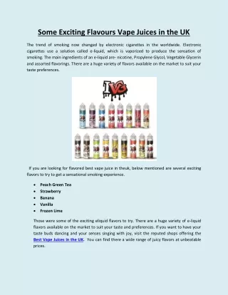 Best & Exciting Flavours Vape Juice in the UK