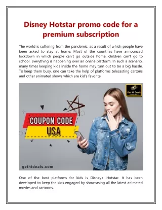 Disney Hotstar promo code for a premium subscription