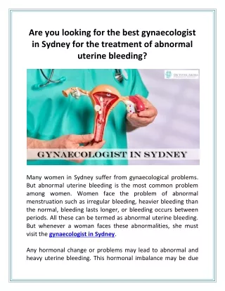 Are you looking for the best gynaecologist in Sydney for the treatment of abnormal uterine bleeding?