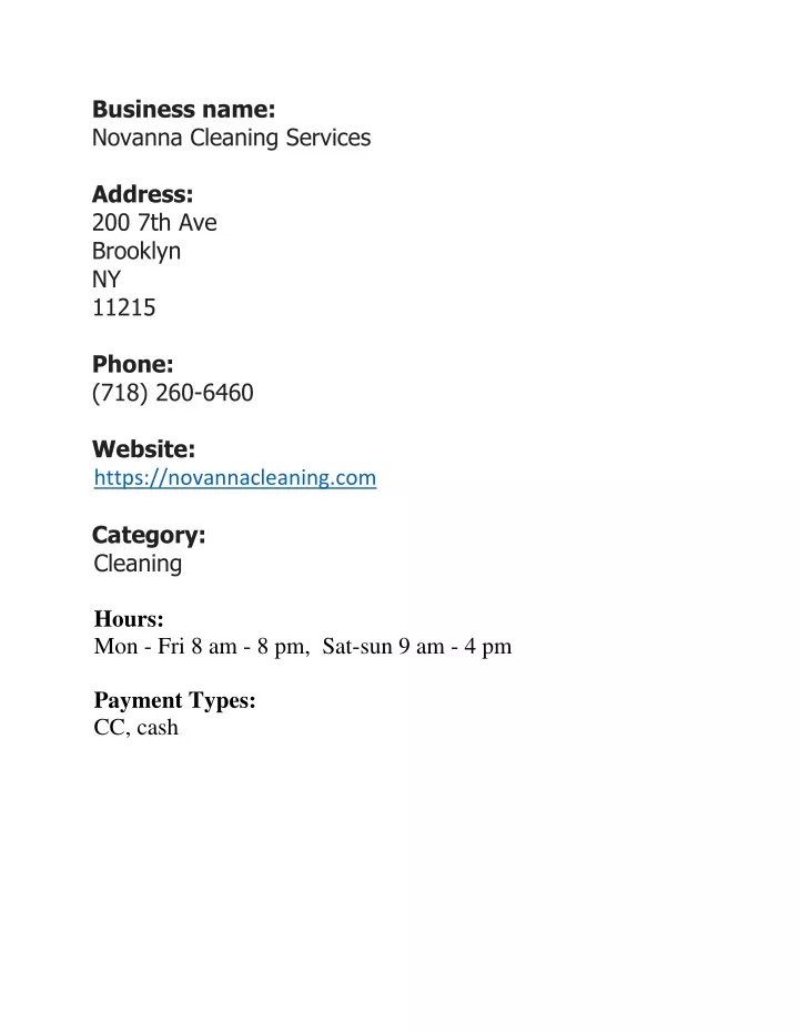 business name novanna cleaning services address