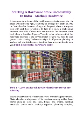 starting a hardware store successfully in india