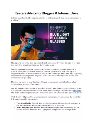 "Eyecare Advice for Bloggers & Internet Users  | Buy Blue-zero glasses online"