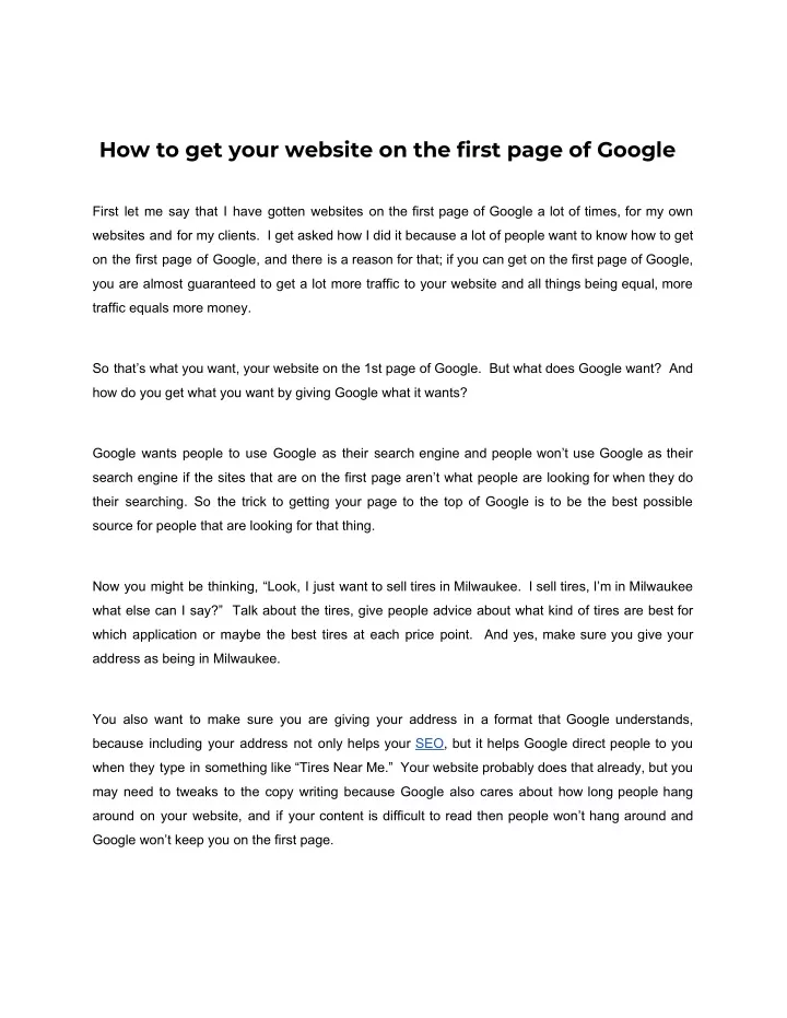 how to get your website on the first page