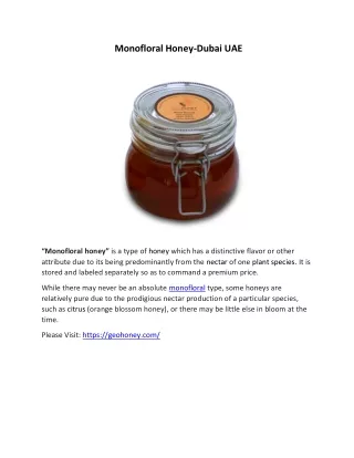 Monofloral Honey-Dubai UAE