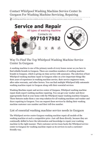 Whirlpool Washing Machine Service Center Gurgaon 9971017982 | Repair Centre