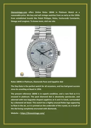 Rolex 18046 in Platinum, Diamonds Pave and Sapphire dial