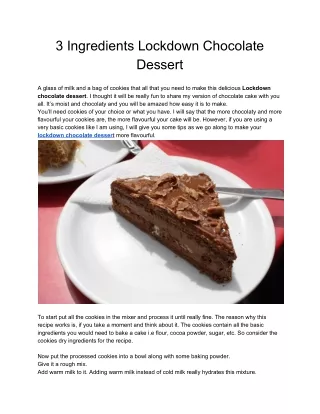 3 Ingredients Lockdown Chocolate Dessert