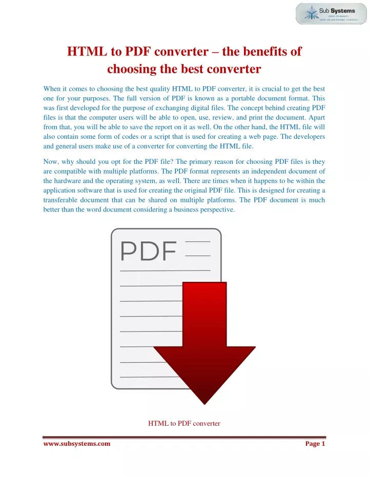 html to pdf converter the benefits of choosing