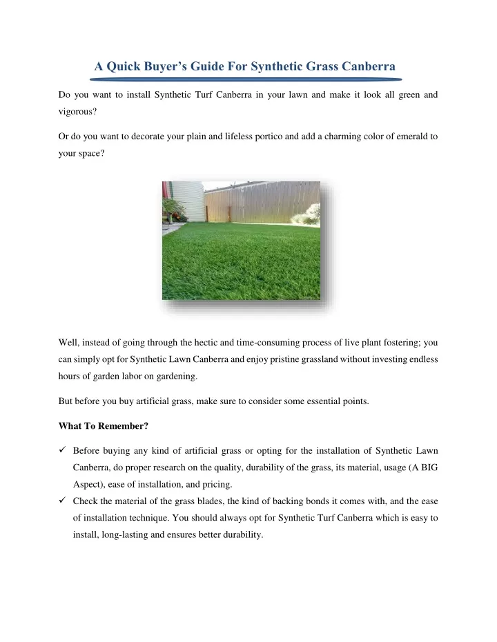 a quick buyer s guide for synthetic grass canberra