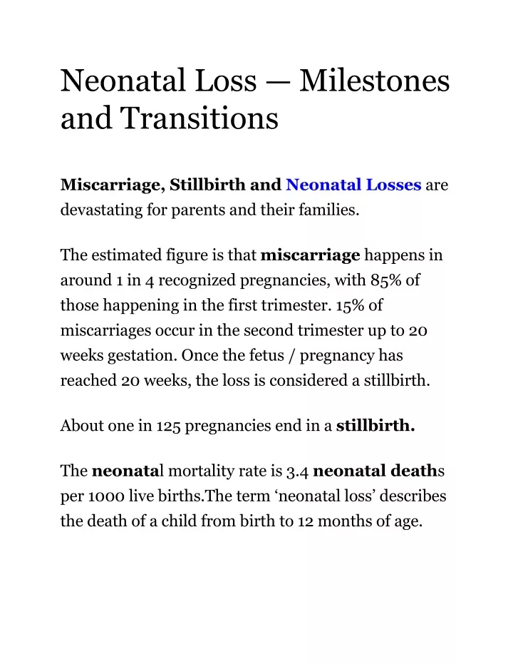 neonatal loss milestones and transitions