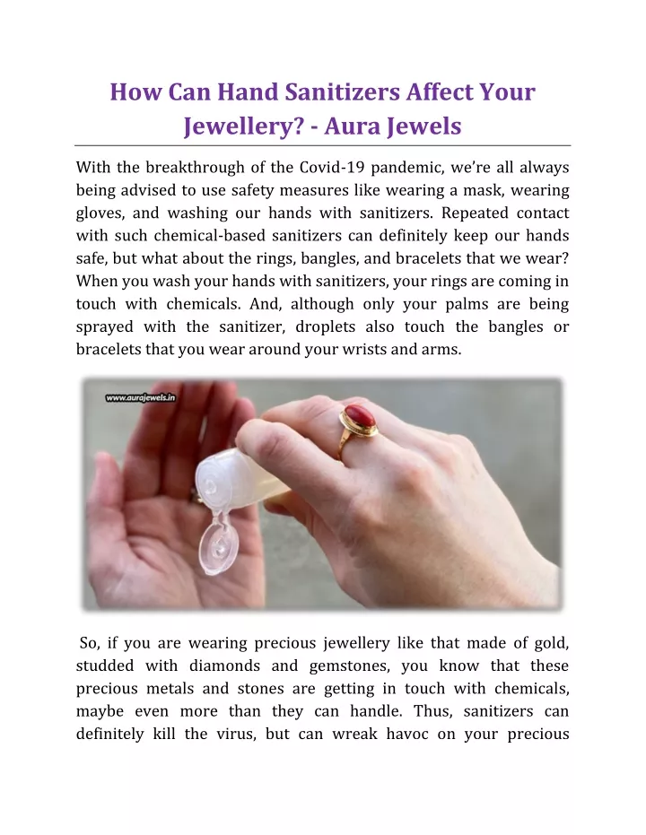 how can hand sanitizers affect your jewellery