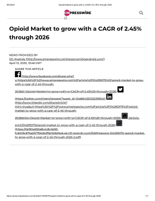 2020 Opioid Market Size, Share and Trend Analysis Report to 2026
