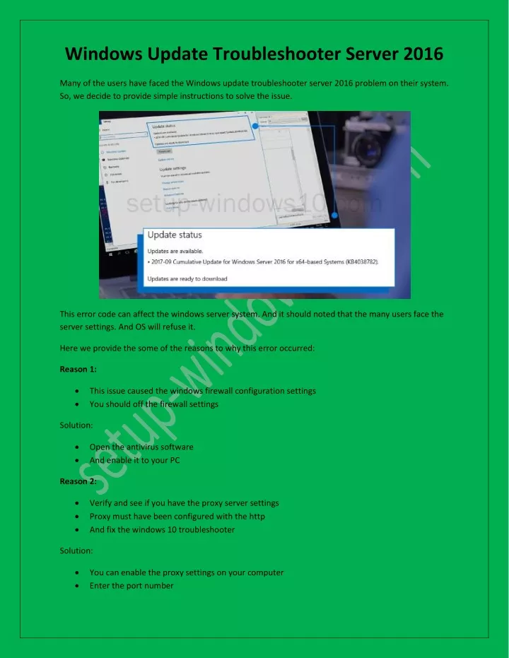 windows update troubleshooter server 2016