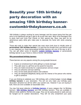 Beautify your 18th birthday party decoration with an amazing18th birthday banner custombirthdaybanners.co.uk