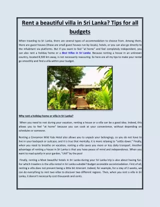 Rent a beautiful villa in Sri Lanka? Tips for all budgets