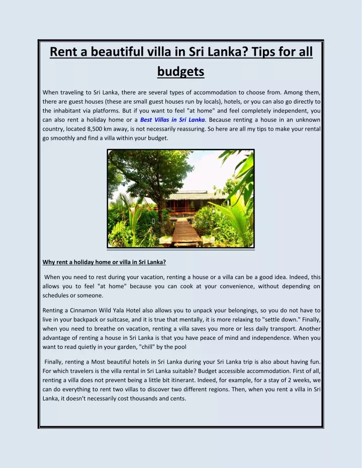rent a beautiful villa in sri lanka tips