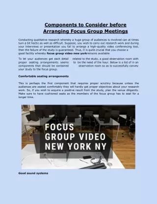 Components to Consider before Arranging Focus Group Meetings