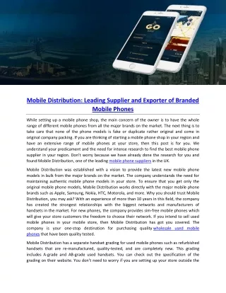 Mobile Distribution: Leading Supplier and Exporter of Branded Mobile Phones
