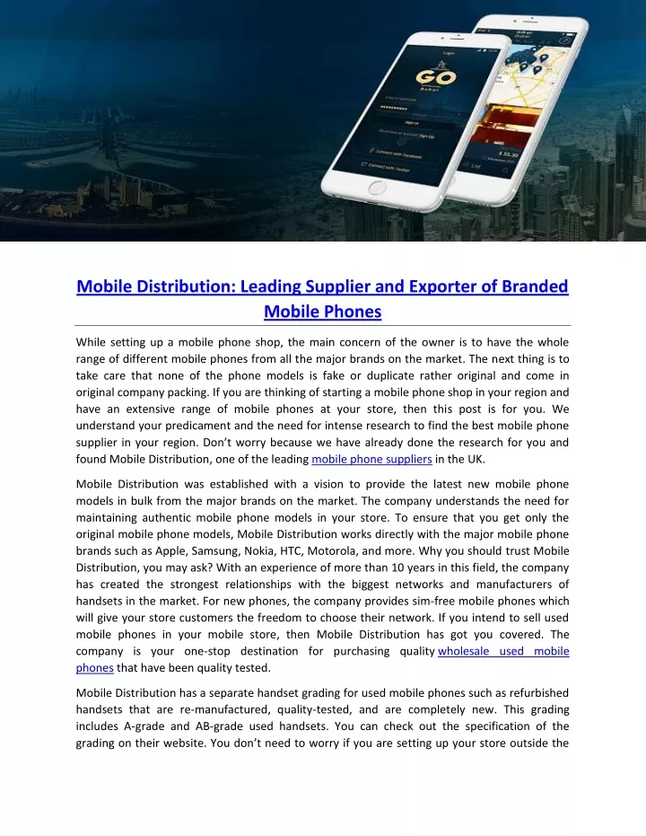 mobile distribution leading supplier and exporter