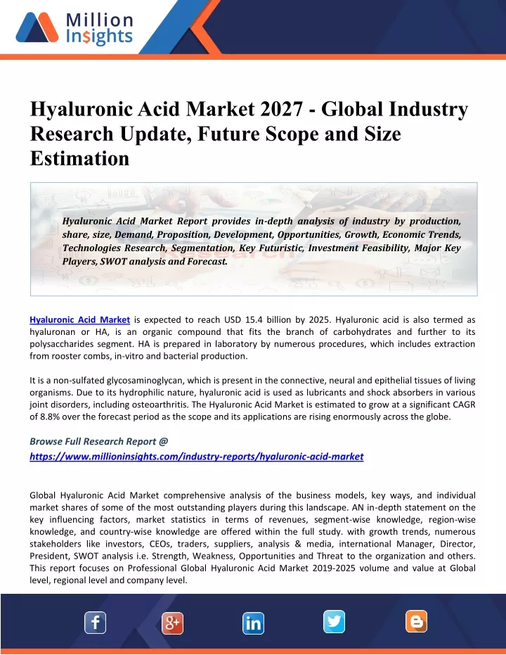 hyaluronic acid market 2027 global industry