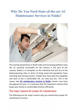 Why Do You Need State-of-the-art AC Maintenance Services in Noida?