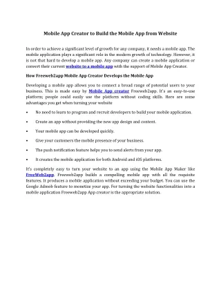 mobile app creator to build the mobile app from