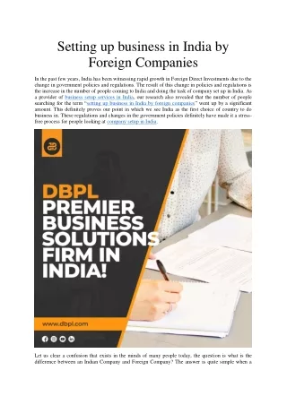 Setting up business in India by Foreign Companies